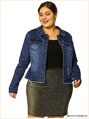 Plus Size Frayed Denim Jacket with Button Chest Pockets